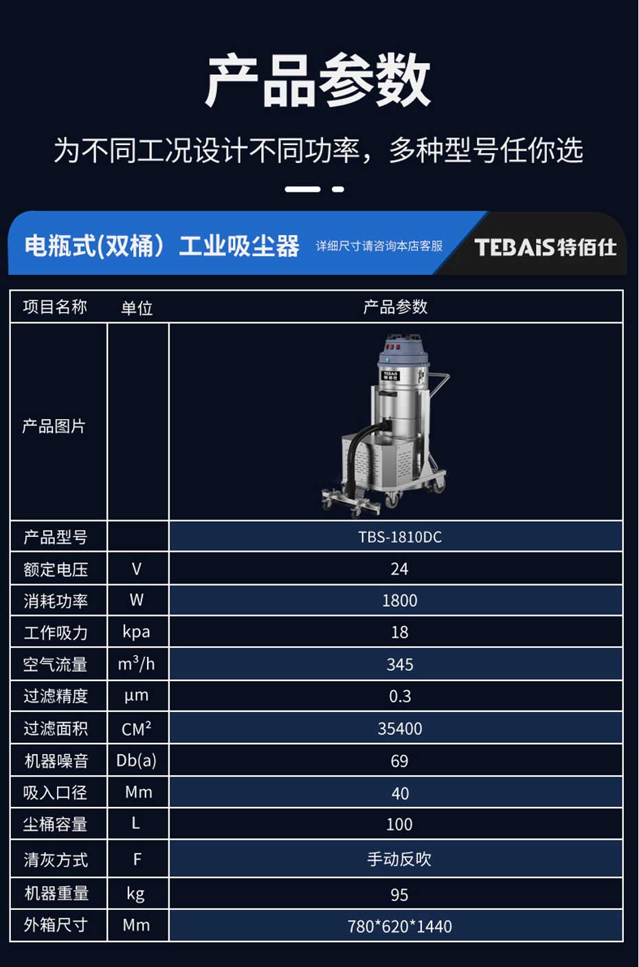 TBS-1810DC 电瓶式工业吸尘器