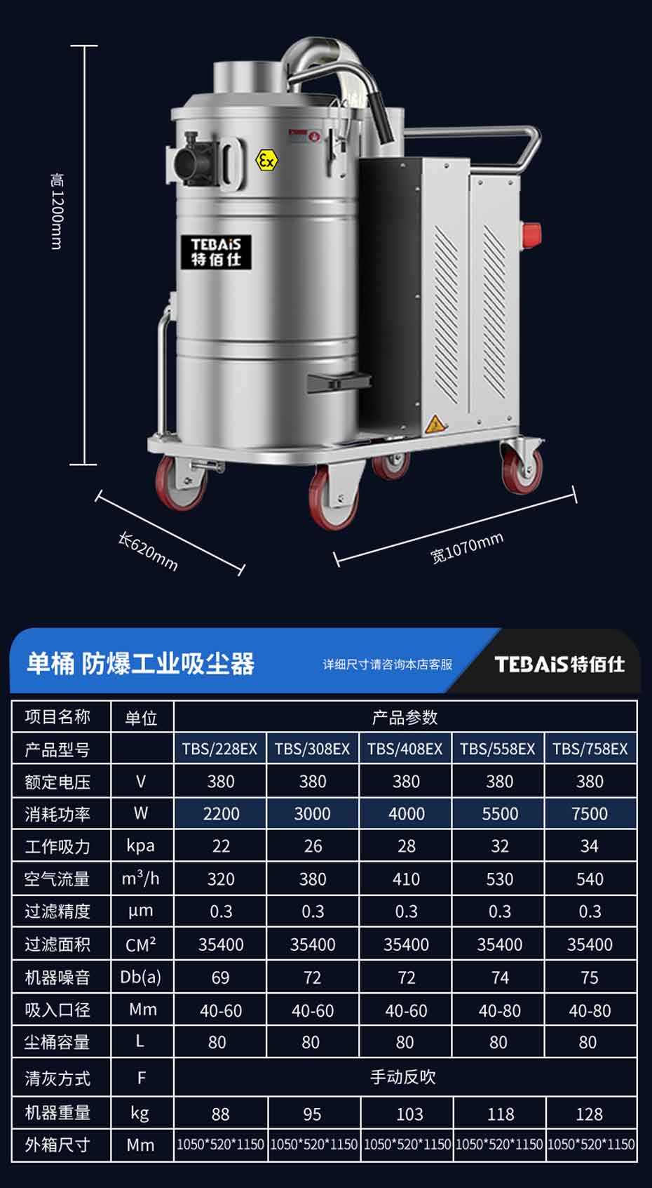 TBS-758EX 增安防爆吸尘器