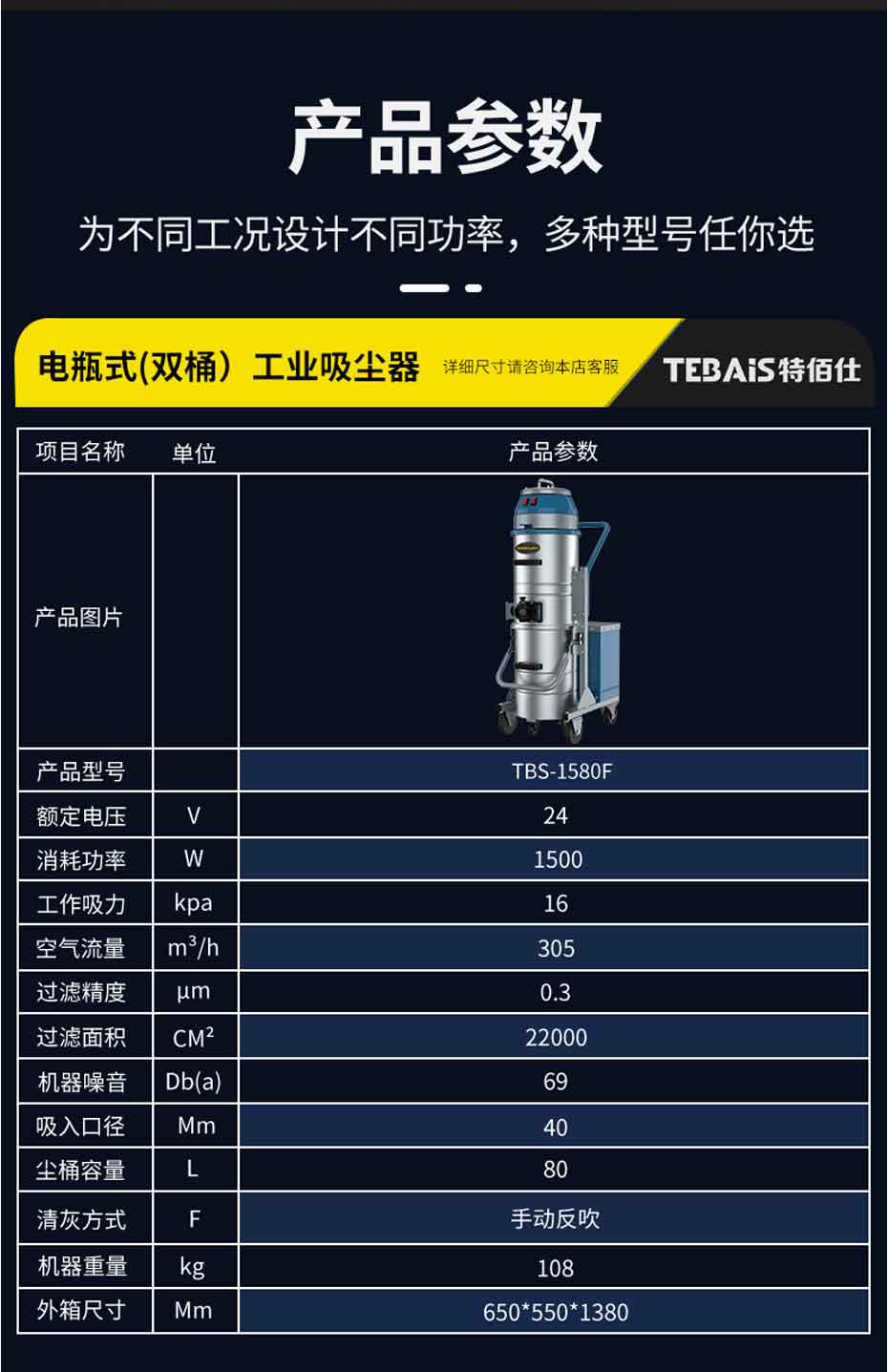 TBS-1080|1580 电瓶式工业吸尘器